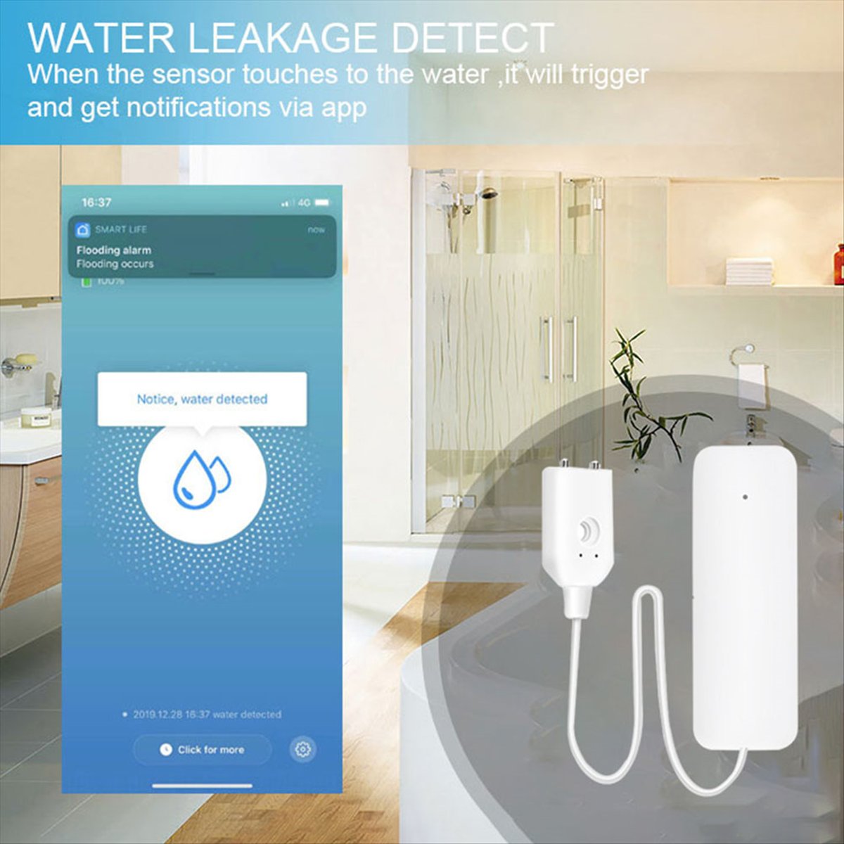 Water Alarm Sensor - A40I Tuya ZigBee เซ็นเซอร์วัดระดับน้ำพร้อมระบบเตือนการรั่วไหล เครื่องตรวจจับน้ำท่วม ระบบเตือนน้ำล้นในบ้าน
