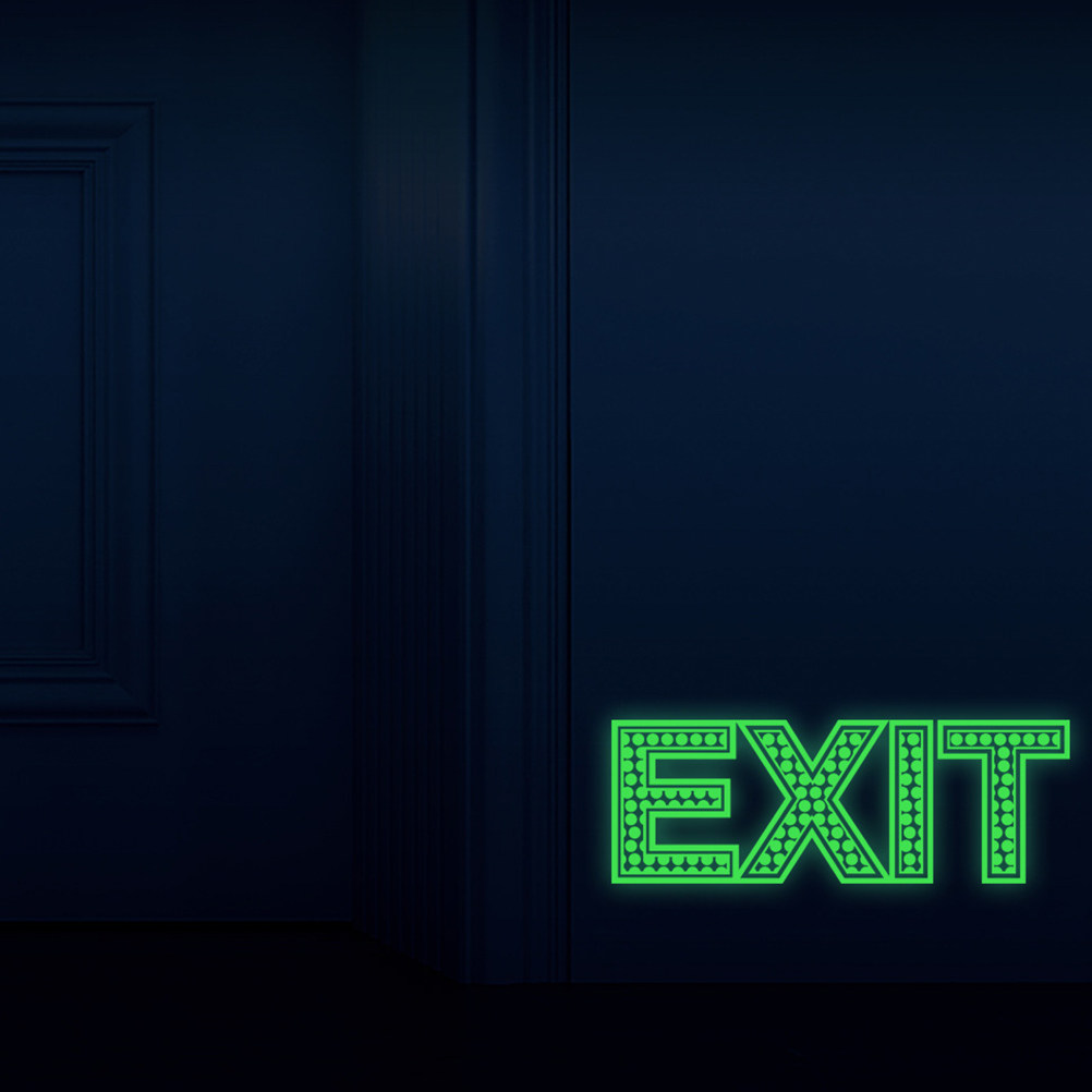 Emergency Exit Sign - สติกเกอร์เรืองแสงกลางคืน 3 ชิ้น สำหรับติดผนัง ป้ายทางออกฉุกเฉินแบบเรืองแสง