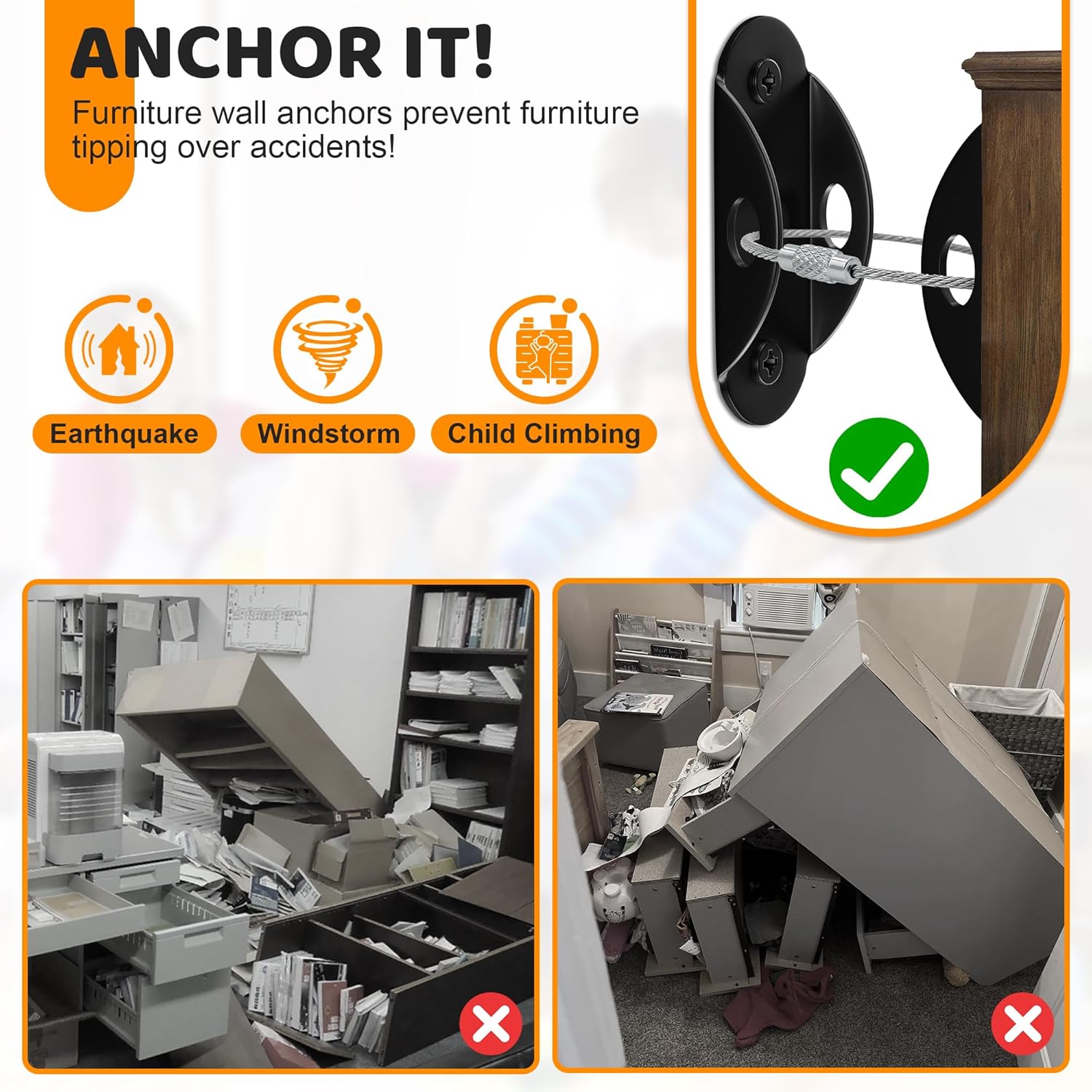 ชุดอุปกรณ์ยึดเฟอร์นิเจอร์กับผน - Earthquake Anchor Strap บทวิจารณ์และราคา